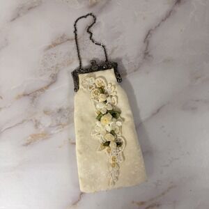 Antique Victorian Era Coin Purse with Chain Vintage Metal Mesh Vintage